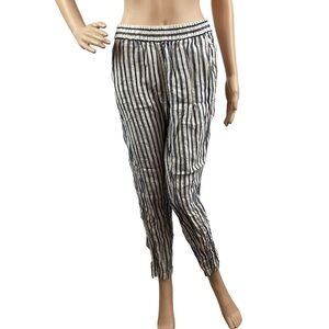 Tahari Linen Pants Size S Blue Stripe Pull On Ankle